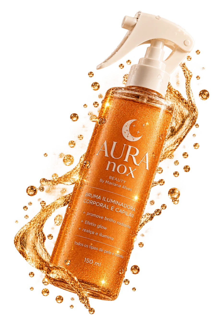 Bruma Aura Nox, 150 ml, flutuando entre gotas douradas